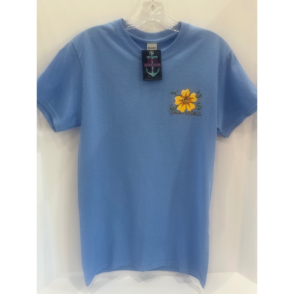 Southern Attitude Suck It Up Buttercup Graphic T-Shirt Blue Floral Small NEW